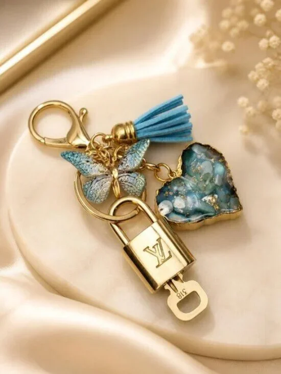 Authentic Louis Vuitton Padlock & Key Gold ✨Unbranded Heart Bag Charm Keychain