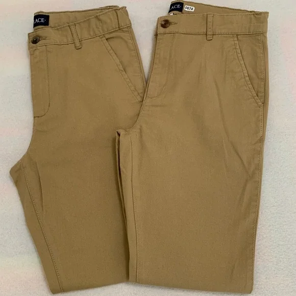 2-Pack The Children's Place Chino Pants BIG BOY Uniform 16 Tan Khaki Adjustable