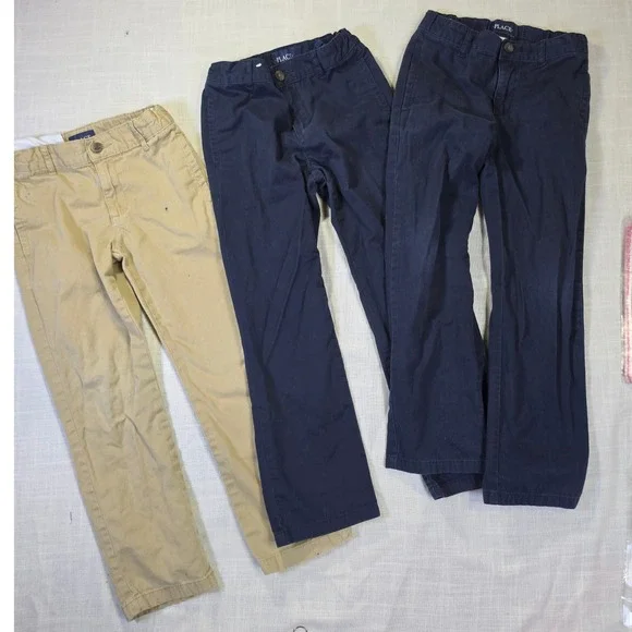 The Childrens Place Boys Chino Pants Lot of 3 Navy Khaki Size 7 School Uniform