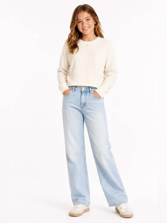 Girls H&M Cream Ribbed Knit Top