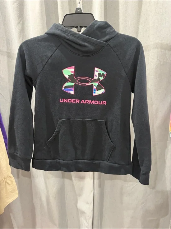 Under Armour Black Pullover Hoodie with Neon Camo Logo