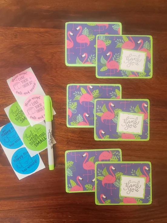 Coordinated Packaging Bundle Thank You Cards Stickers Polymail Tropical Flamingo