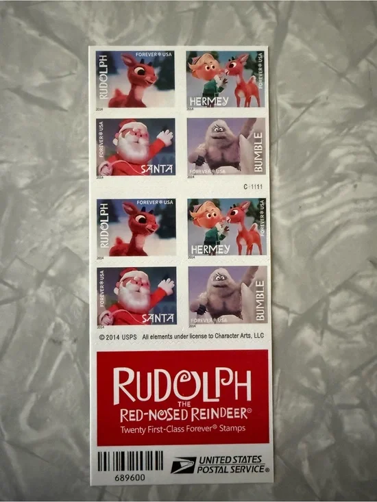 Rudolph The Red-Nosed Reindeer USPS Forever Stamp Sheet - Holiday Characters