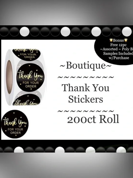200ct~Thank you Stickers W/Bonus Bags 🌟🆕🌟  (2 For $20)