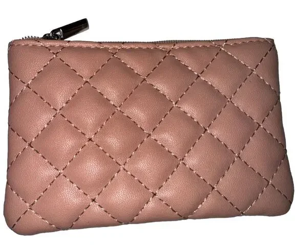 Quilted Faux Leather Pink Zippered Coin Purse