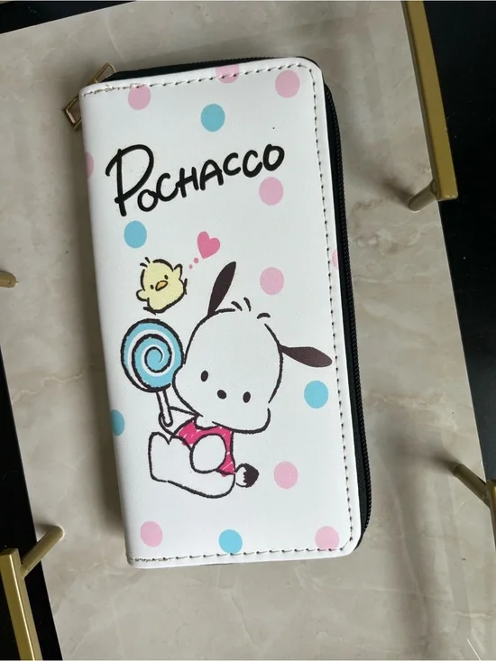 Kids Zip Wallet — White with Pink & Blue Dots