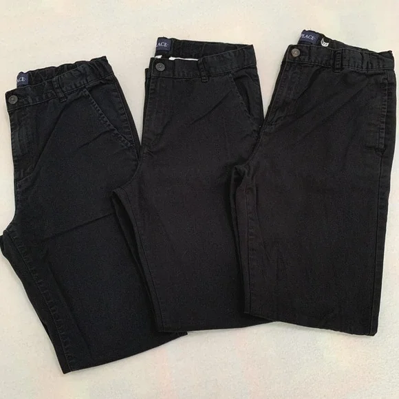 3-Pack The Children's Place Chino Pants BIG BOY Uniform 16 Black Adjustable