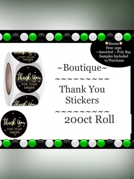 200ct~Thank you Stickers W/Bonus Bags 🌟🆕🌟  (2 Rolls For $20)