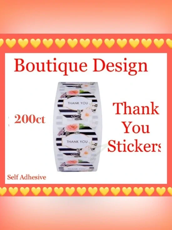 200ct~Thank you Stickers W/Bonus Bags 💛🆕💛  (2 Rolls For $20)