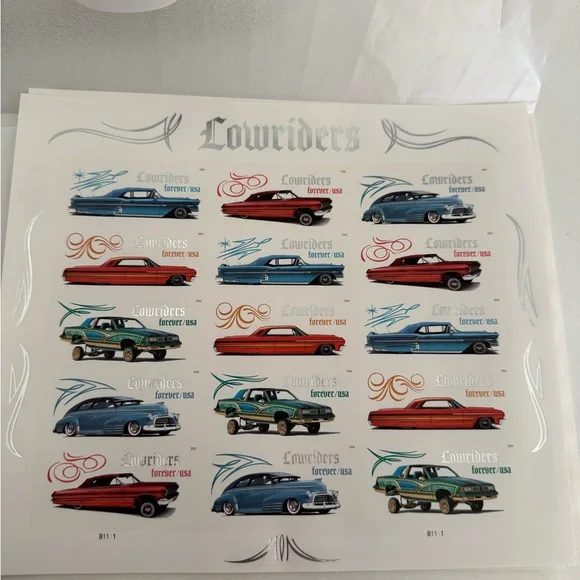 Lowriders Forever stamps, a commemorative collectible series issued by the USPS.