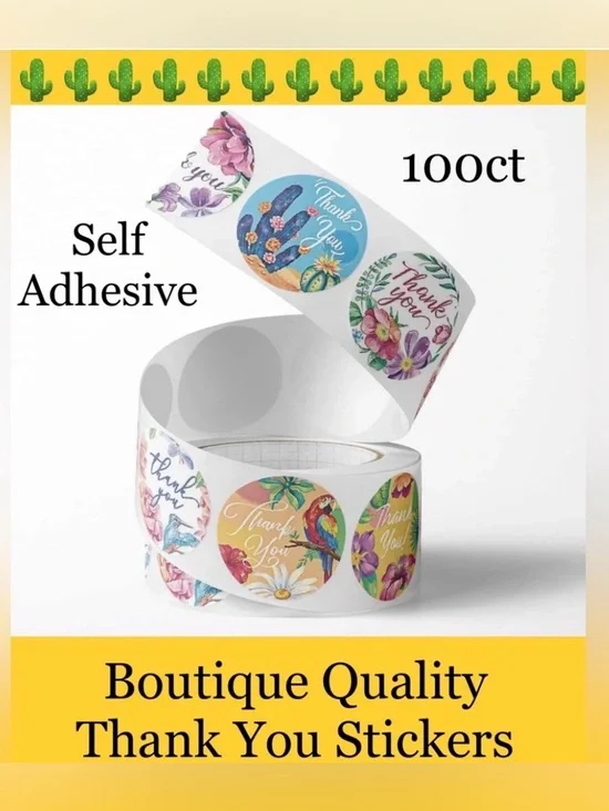 100ct~1” Thank You  Stickers Self Adhesive  (Boutique) 🌵🆕🌵Save$$$..(2 For $12)