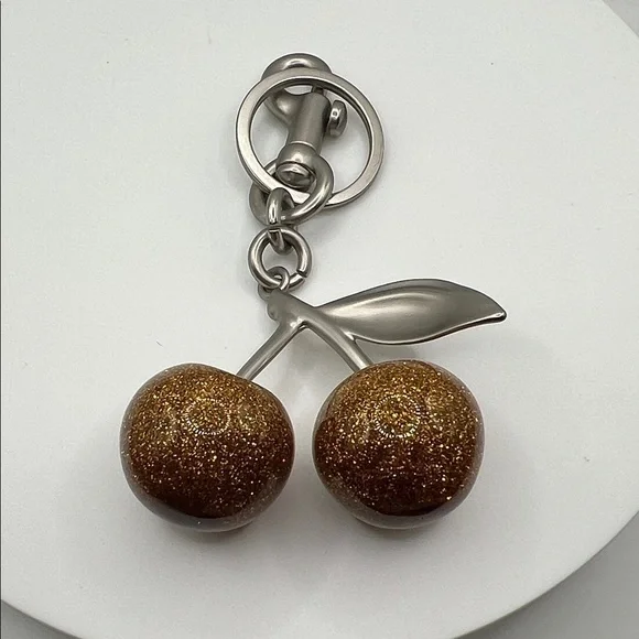 60. Gold Glittery‎ Cherry Keychain