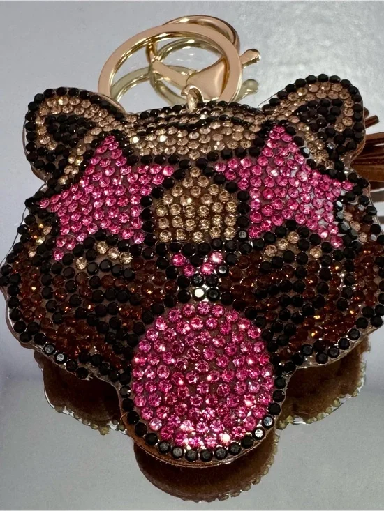 New Brown/Pink Crystal Dopamine Tiger Keychain Bag Charm