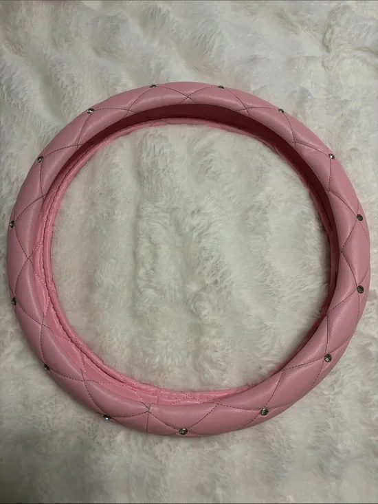 Quilted Pink Steering Wheel Cover with Stud Accents