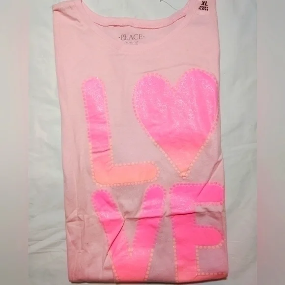 The Children's Place Glittery LOVE Short Sleeve Shirt- 14/16