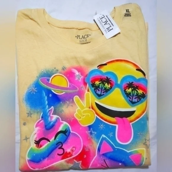 The Children's Place Rainbow Peace Emoji Short Sleeve Shirt- 14/16