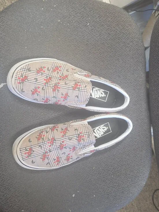 pr vans ( tan/green/white plaid with embroidered orange flowers )