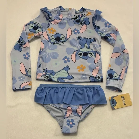 Girls Size 6 Disney Lilo & Stitch Rash Guard And Bikini Swimsuit Set - NWT
