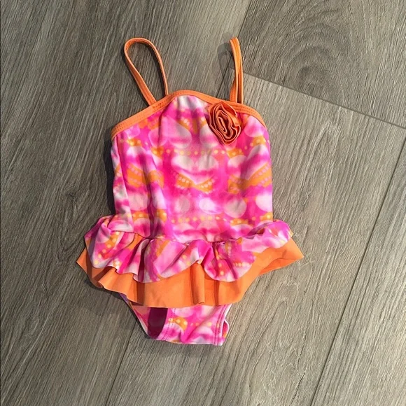 Mini Tangerine‎ Pink and Orange Baby Swim One Piece Size 12 months