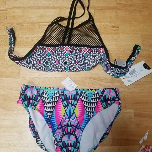 NWT Tankini‎ Multicolor Black Large Beach Swim