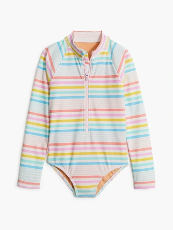 J.‎ Crew Girls' striped rash guard swimsuit 10 Rainbow Summer Vacation Beach