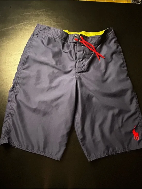 Ralph Lauren Navy Swim Shorts with Yellow Waistband