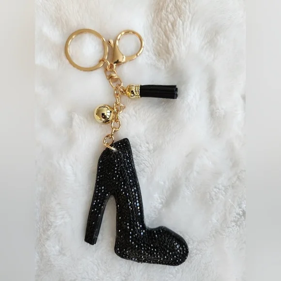 Black Glitter High Heel Keychain Bag Charm