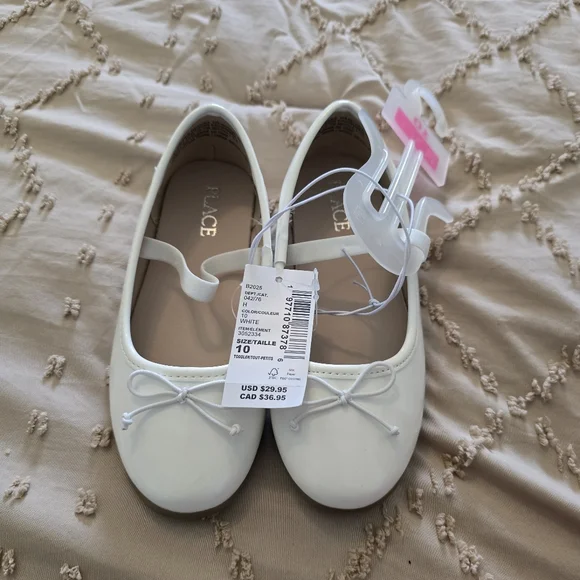 The Children's Place Toddler Girls Bow Ballet White Shoes 10c