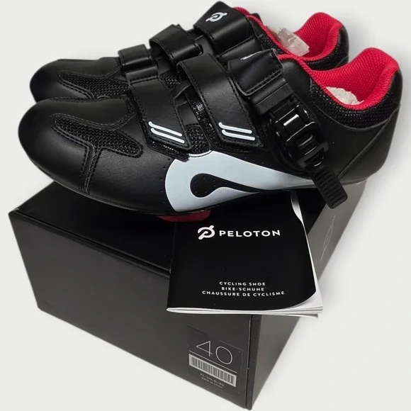 Peloton Cycling Shoes Mens Size 7 Womans Size 9‎ Black Red White EU 40 W/Box