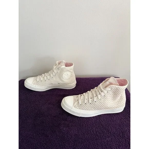 Converse Chuck 70 Hi Crochet Knit Sneakers Cream 9.5 Womens