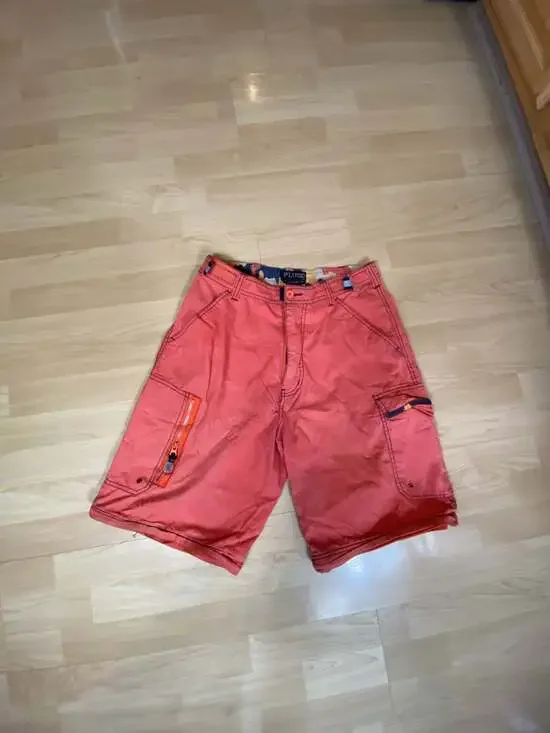 Plugg Men's Vintage Cargo Shorts Orange Utility Multi-Pocket