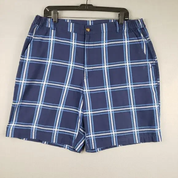 John Blair Men's Size 40 Plaid Chino Shorts Navy Blue‎ Casual Summer BBQ Cookout