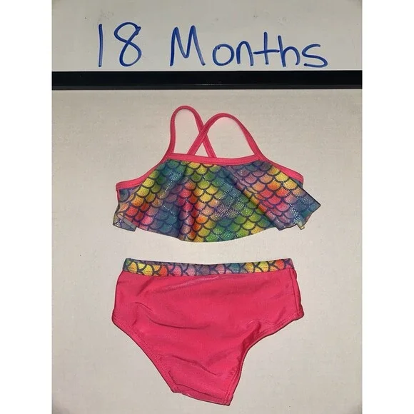 Toddler Girls Bathing Suit Mermaid Rainbow And Pink 18 Months