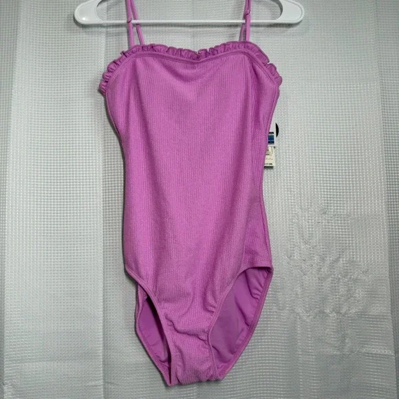 No Boundaries One Piece Swimsuit S‎ (3-5) Purple Ruffle Textured Swimwear