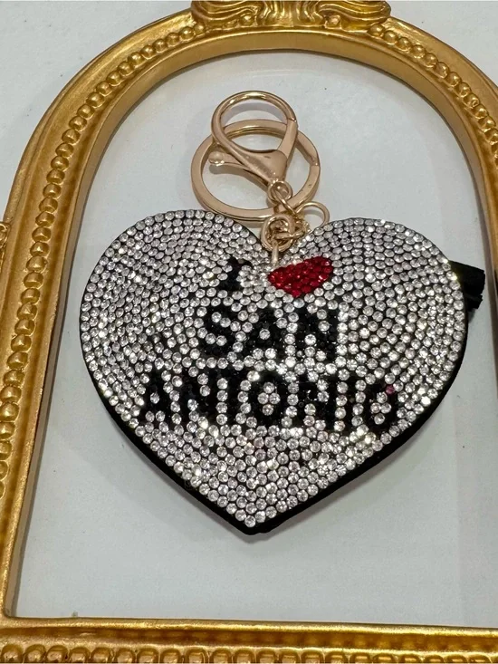 New Crystal Heart Keychain I ❤️ San Antonio