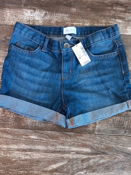 The Children's Place Dark Blue Rolled Cuff Denim Shorts Size 10
