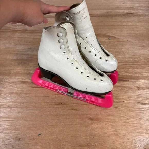 Risport Etoile Figure Skates White Leather Made in Italy Size 240 Pink Guards