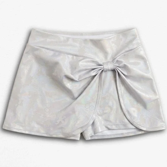 Disney 100th Anniversary Girls Swim Skirt Iridescent Silver Bow Size 7/8