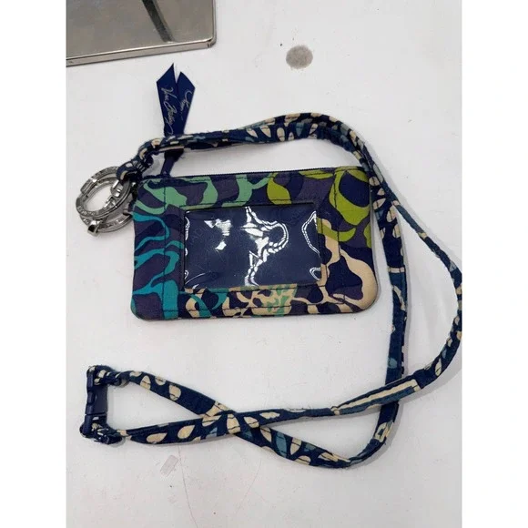 Vera Bradley Katalina Blues Zip ID Case and Lanyard Blue Green Abstract Floral