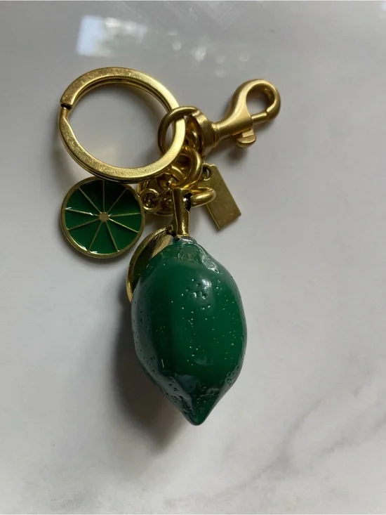 Gold Keyring Charm with Green Lime Pendant