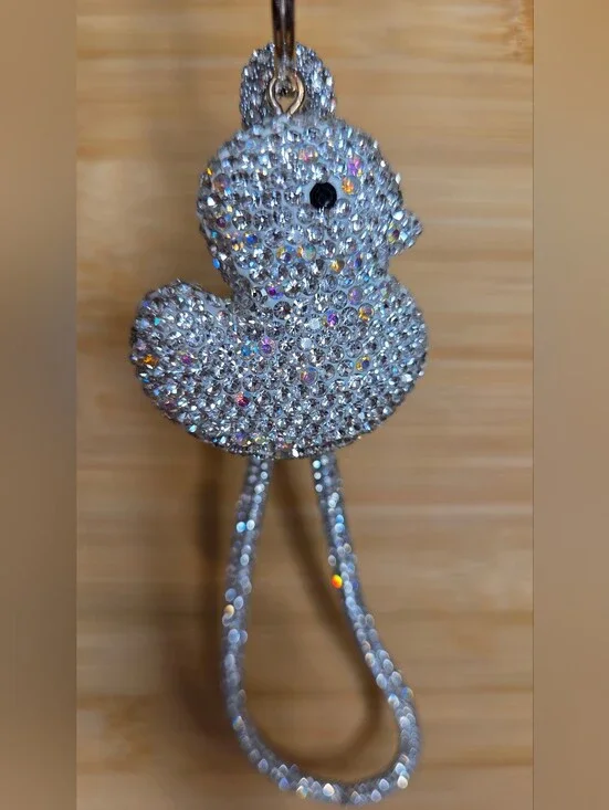 🐥 Bling Rhinestone Rubber Ducky Keychain Wristlet Strap Bag Charm 🐥
