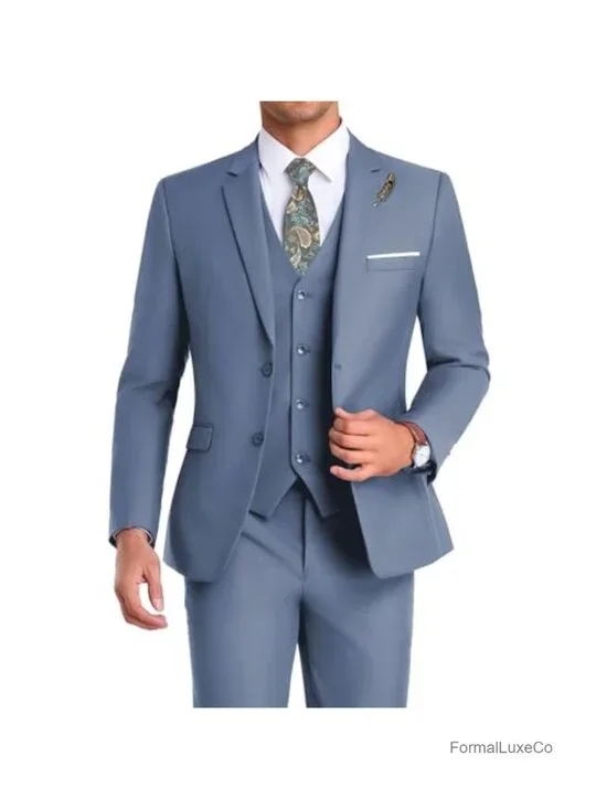 Slim Fit 3-Piece Notched Lapel Suit with Jacket, Vest, Pants