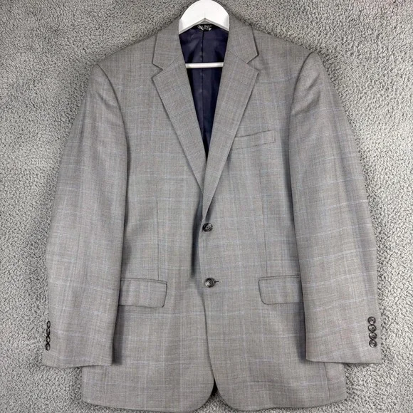 Jos A Bank Blazer Mens 41R Wool Tailored Fit Plaid‎ Check Suit Jacket Classic