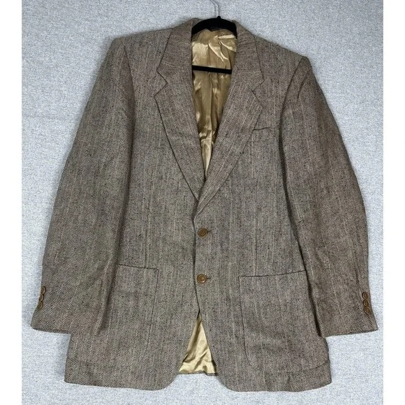 Vintage Daniel Hechter Blazer Mens‎ Large Brown Herringbone Tweed Sport Coat USA