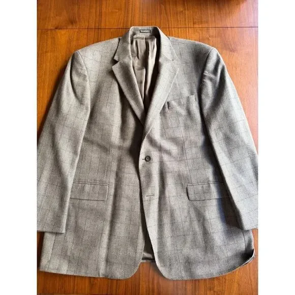 Oscar de la Renta Men's Brown Plaid Lambswool & Cashmere Sport Coat - S 52L
