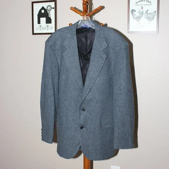 Pendleton Mens Navy Herringbone Wool Sport Coat Jacket Size 44L Long Western EUC