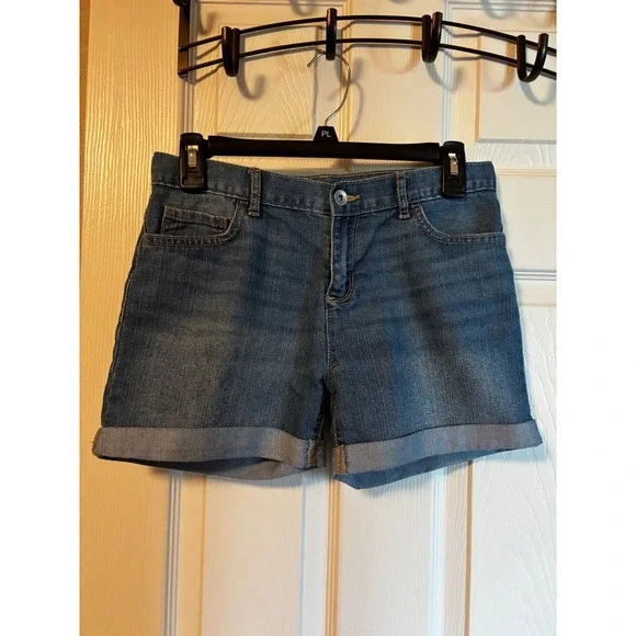The Childrens Place Girls Denim Shortie Shorts Medium Wash Size 14 Cuffed Denim