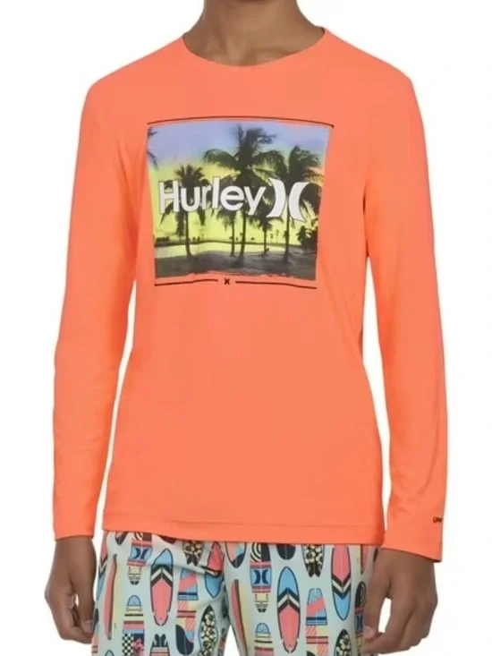 Hurley‎ Boys Long Sleeve UPF 50+ Swim Top in Vibrant Orange Size XL 14-16 NEW