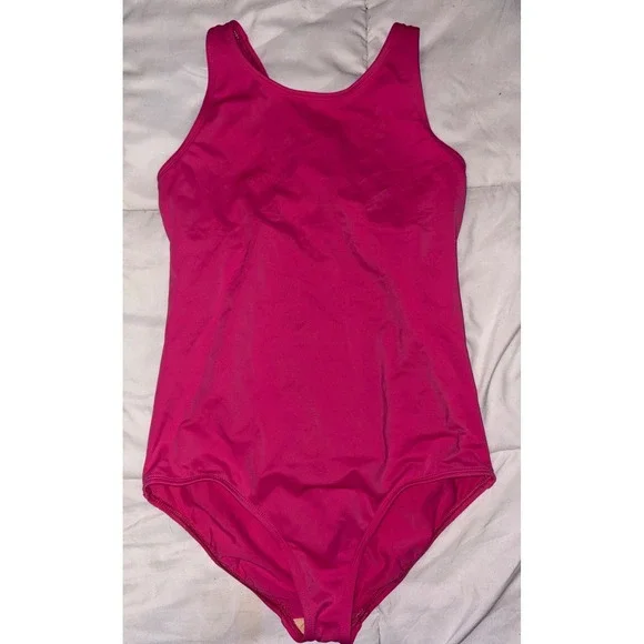 Lands' End Girl's Fuchsia Crossback‎ Tank One Piece Swimsuit, Size 14