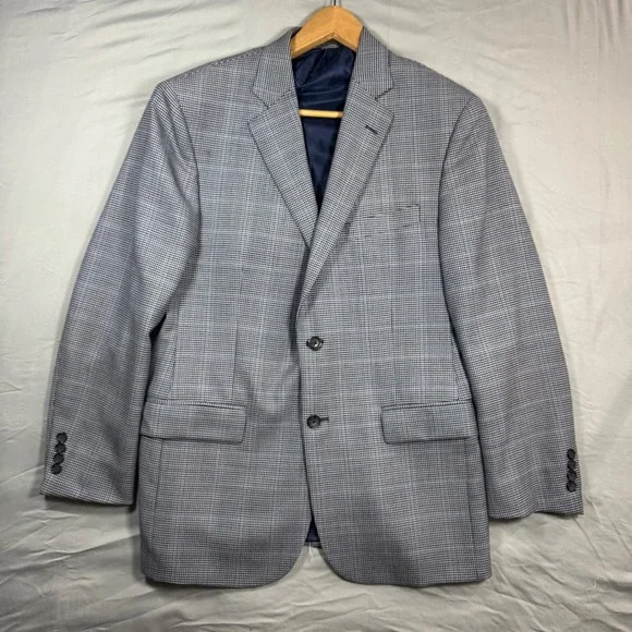 Brooks Brothers 346 Madison Fit Blazer Mens 40R Gray Glend Plaid 100% Wool